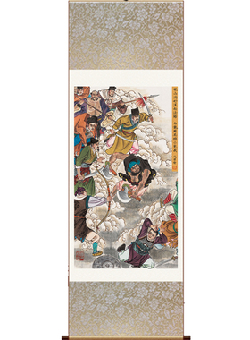 武松打虎人物字画水浒传字画茶楼包厢装饰丝绸画条幅挂画风水挂画