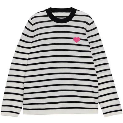 【100%绵羊毛】BLUE ERDOS春爱心胸针航海风条纹针织衫B555D0004