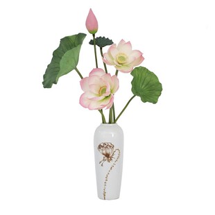 荷花仿真花摆设水池鱼缸过胶落地假莲花单支荷叶摆件拍照演出道具