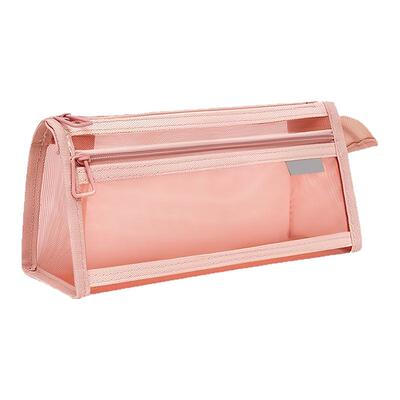 双层立体透明网纱笔袋考