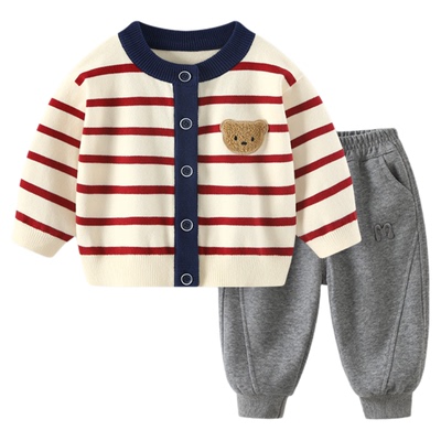 婴儿分体套装秋冬加绒男宝宝衣服