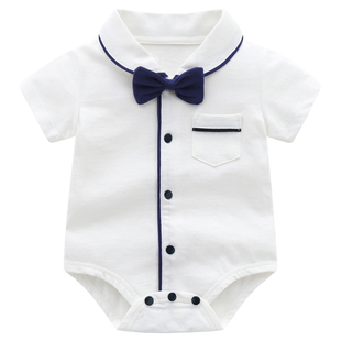 婴儿三角哈衣纯棉夏季薄满月服纯棉男宝宝百天日装周岁连体包屁衣