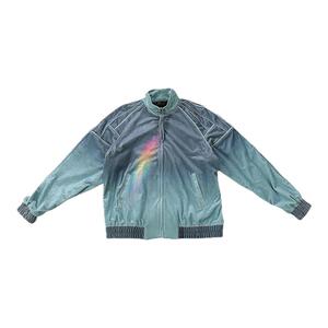 美式复古渐变色立领金丝绒棒球服