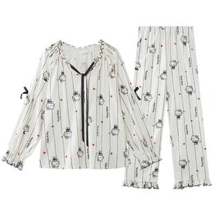 Gukoo/果壳情侣睡衣女春秋新款HelloKitty全棉睡衣男士家居服A