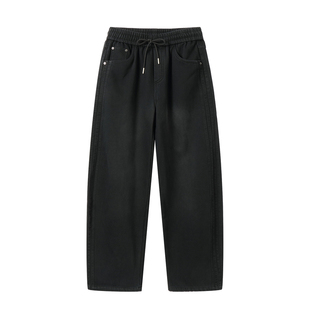 黑色加绒加厚直筒工装裤男款2025新款冬季宽松休闲裤保暖男长裤子