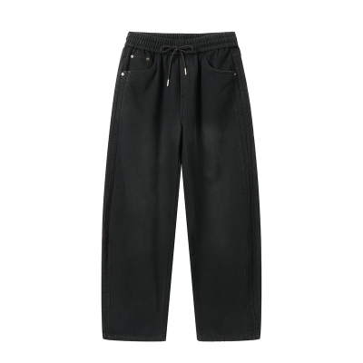 黑色加绒加厚直筒工装裤男款2025新款冬季宽松休闲裤保暖男长裤子