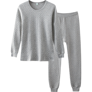 AB内衣男士中老年纯棉加厚秋衣秋裤套装爸爸全棉圆领三层中厚内衣