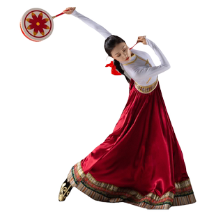 藏族舞蹈演出服民族舞连体服装大摆裙雪域热巴舞艺考练习裙广场舞