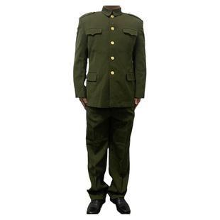 绿色马裤呢套装男士冬中老年防寒保暖加厚正装西服中山装绿色套装