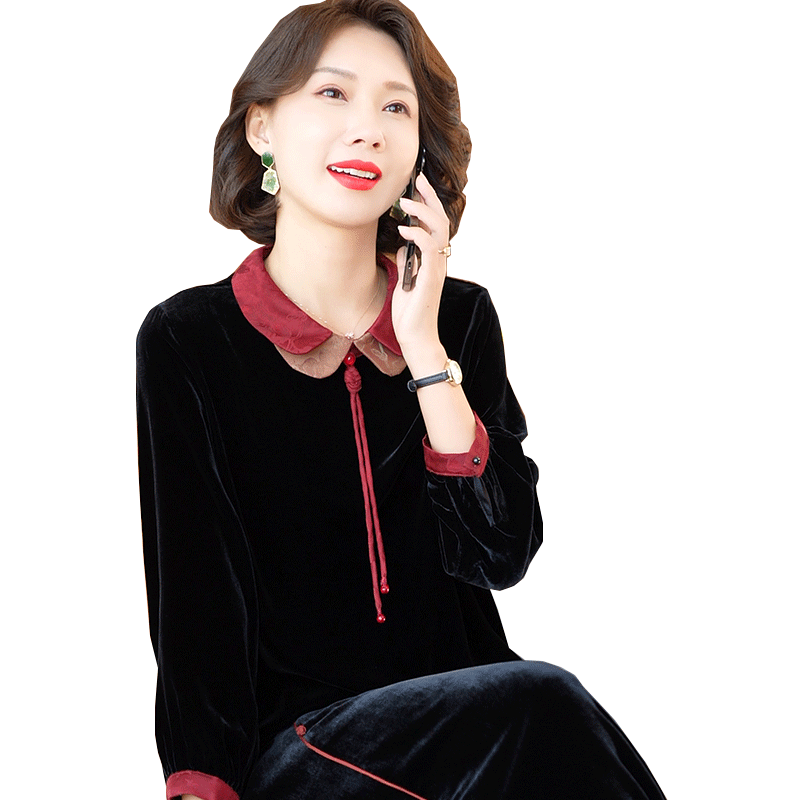迪芬璐嘉气质优雅真丝丝绒上衣女
