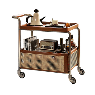 可移动边几小推车客厅沙发茶几边柜中古风实木床头收纳置物架餐车
