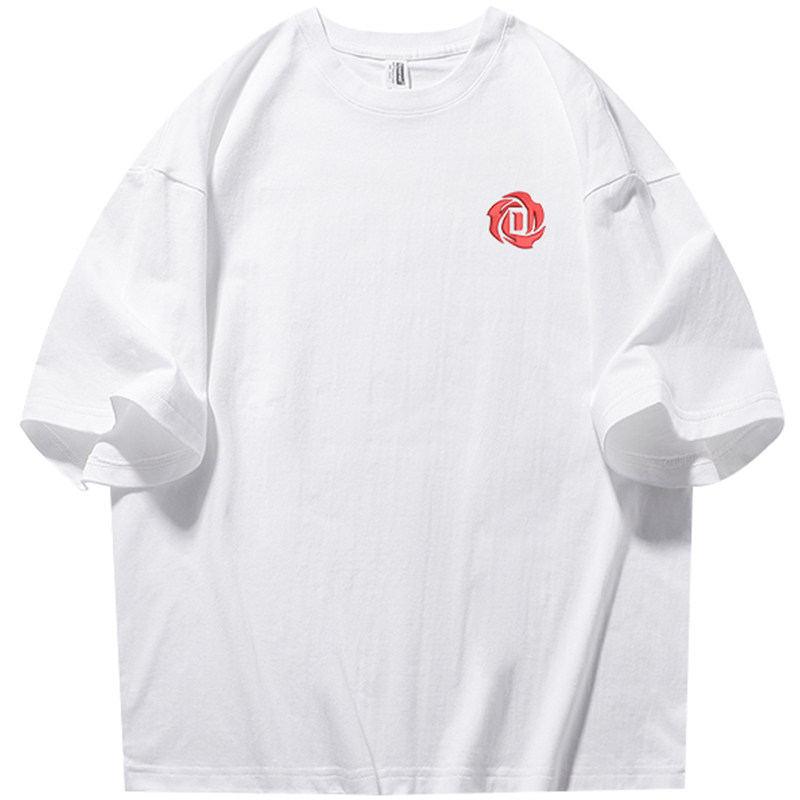 HHOP罗斯玫瑰logo刺绣短袖t恤詹姆斯科比莫兰特重磅纯棉男女
