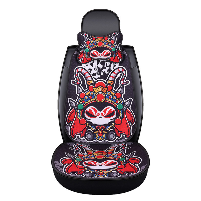 冰丝亚麻龙年国风国潮卡通汽车坐垫四季通用座椅套靠背夏秋冬单片