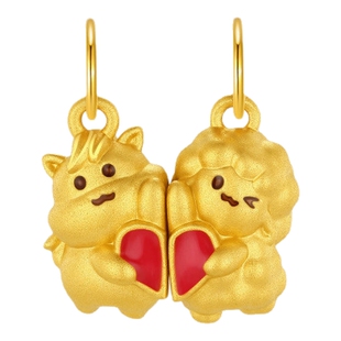 潮宏基好事发生六合生肖马羊磁吸足金吊坠黄金挂坠5D硬金温变鎏彩