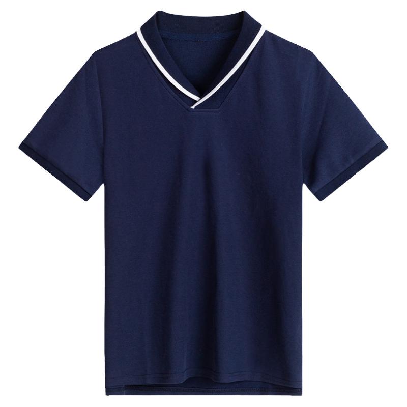小学生夏季枣红色polo衫