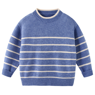秋冬男童圆领条纹毛衣保暖打底衫