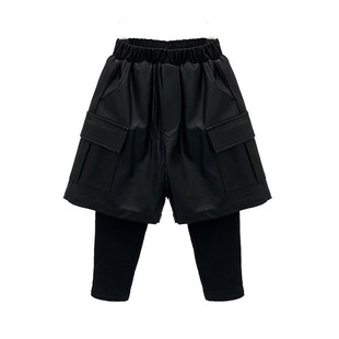 男童加绒裤子秋冬款2026新款儿童帅气时髦皮裤假两件宝宝长裤潮酷