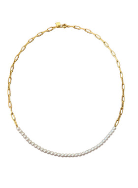 拼接珍珠镀金锁链女锁骨项链