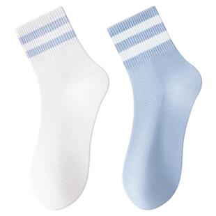 青少年袜子男款纯棉夏薄款防臭吸汗男士学生大童男童白色条纹运动