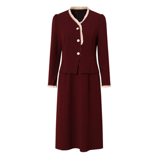 海青蓝 红色连衣裙女2025年新款长袖中长款洋气时尚气质女装裙子