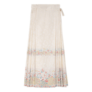 固执秋季新款中国风一片式a字高腰织金百褶绑带改良马面裙女