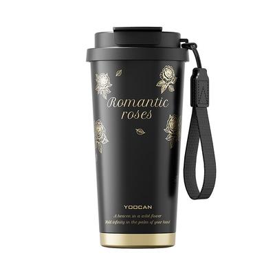 裕川黑金玫瑰陶瓷内胆送礼咖啡杯