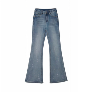 李李服饰重工烫钻高腰微喇加绒牛仔裤女2025冬季新款不贴腿喇叭裤