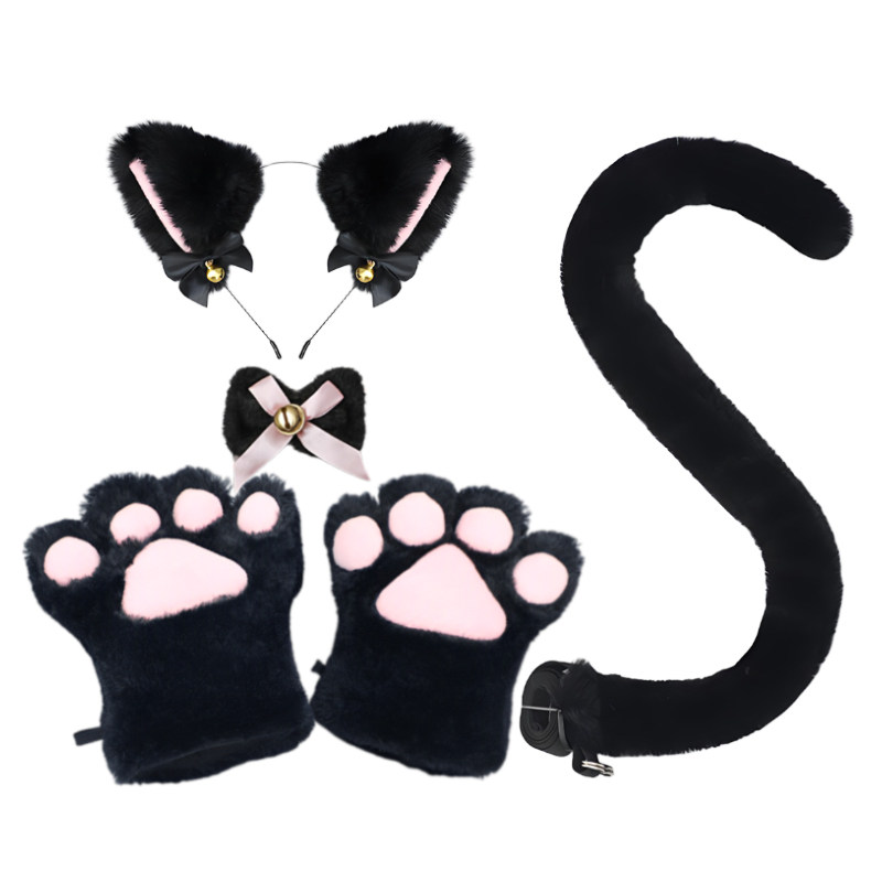可爱毛绒猫耳发箍手套尾套装COS