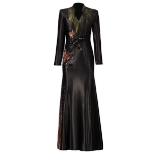 多丽琦改良旗袍走秀演出服高档宴会主持人晚礼服长款修身连衣裙女