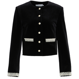 OBEG欧碧倩法式小资秋外套女高级感小香风丝绒复古短外套10483072