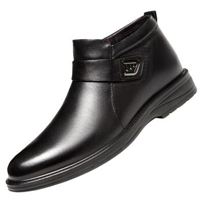 奥康冬季保暖加绒真皮中帮短靴潮