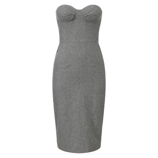 Le palais vintage原创 立体裁剪巨修身秋冬款灰色毛呢连衣裙