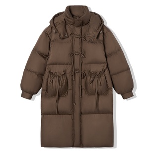 EPTISON复古学院少女风中长款羽绒服2025冬季新款保暖白鸭绒外套