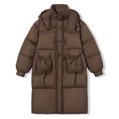 EPTISON复古学院少女风中长款羽绒服2025冬季新款保暖白鸭绒外套