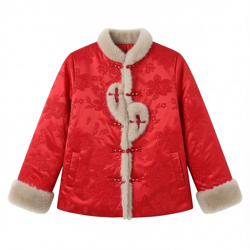 新年中式盘扣加厚保暖红色棉服冬