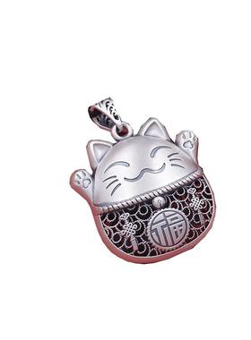 招财猫999纯银项链吊坠