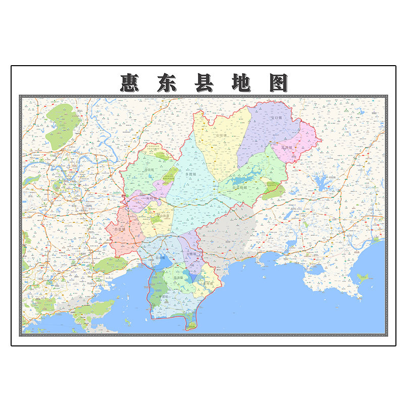 惠东县地图1.1米定制广东省惠州市行政区域颜色划分高清防水墙贴