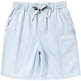 海澜之家旗下黑鲸宽松直筒牛仔中裤男夏季松紧裤腰短裤男商场同款