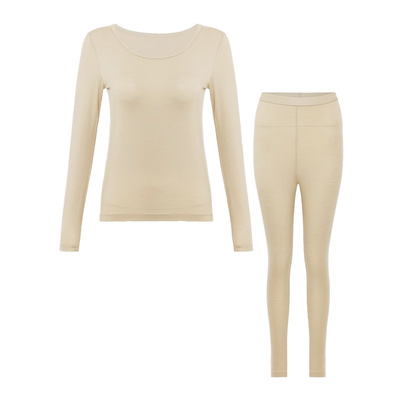 爱美丽猫肚皮空气暖云柔羊毛圆领套头长袖上衣长裤套装IM74BUM1