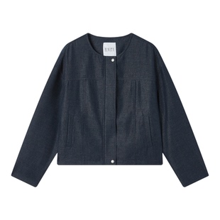 FINITY菲妮迪短外套2026春新款藏青色圆领直筒休闲短款长袖上衣女