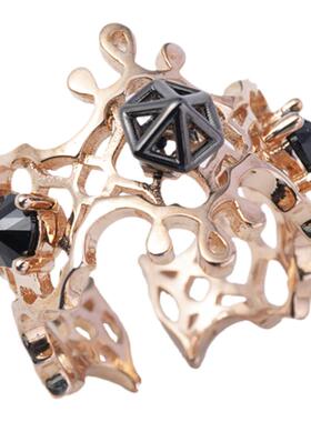 姬首饰女玫瑰金锆石朋克蕾丝戒指