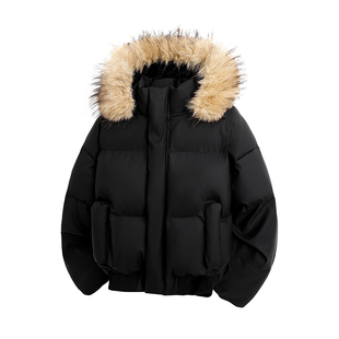 班尼路可拆卸毛领棉衣男士冬季美式潮牌加厚保暖派克服棉服男款E