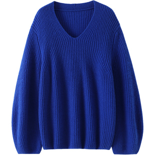 情之所钟！V领阔袖粗针羊绒衫女纯羊绒毛衣针织衫宽松2023秋冬