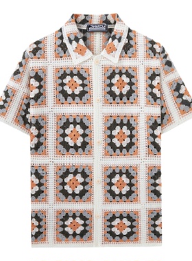 2026夏季彩色拼接镂空短袖针织衬衣男宽松透气polo衫Men's shirts