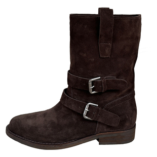 RIM RIM聆里塑形马皮三防骑士靴乌木2025秋冬防水中筒游牧短靴女