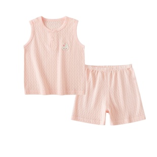 婴儿背心套装夏季纯棉a类薄款宝宝夏套装女童无袖背心睡衣网眼
