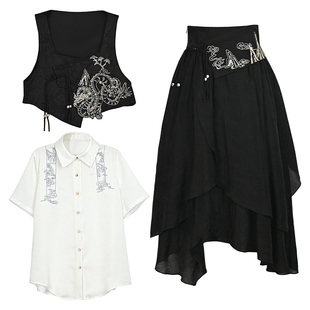 森女部落原创设计新中式三件套显瘦气质酷飒马甲国风日常套装夏款