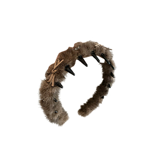 可爱毛茸茸蝴蝶结洗脸发箍少女心毛绒水钻头箍秋冬防滑压发卡发饰