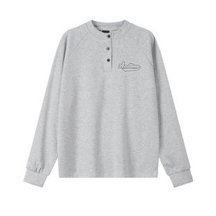 ANDTIME春季重磅亨利领T恤美式健身条纹肌理运动衫棉感卫衣长袖潮