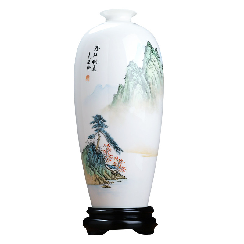 陈建瑞大师作品羊脂玉瓷手绘花瓶